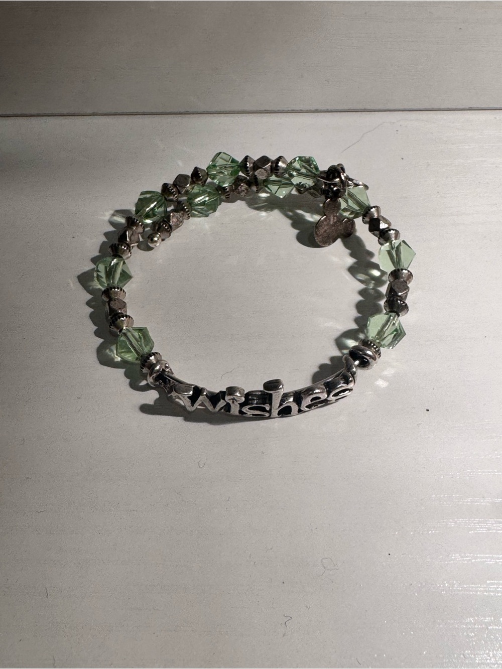 Disney Wishes Green Crystal and Silver Beaded Bracelet